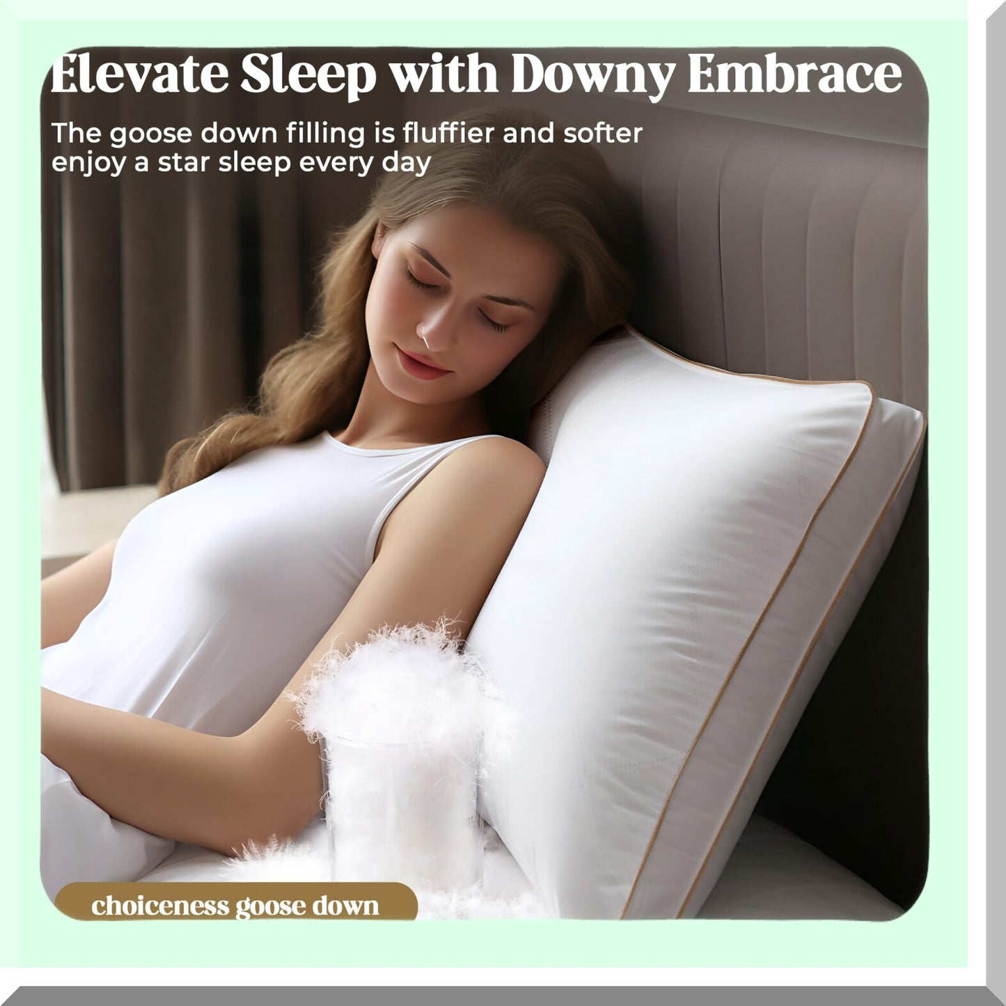 Luxury Dream Down Pillows - 2 Pack, 100% Cotton Cover, Standard Size Set of 2, Quilted Soft Inserts for Sleeping, Goose Down Bed Pillow Set