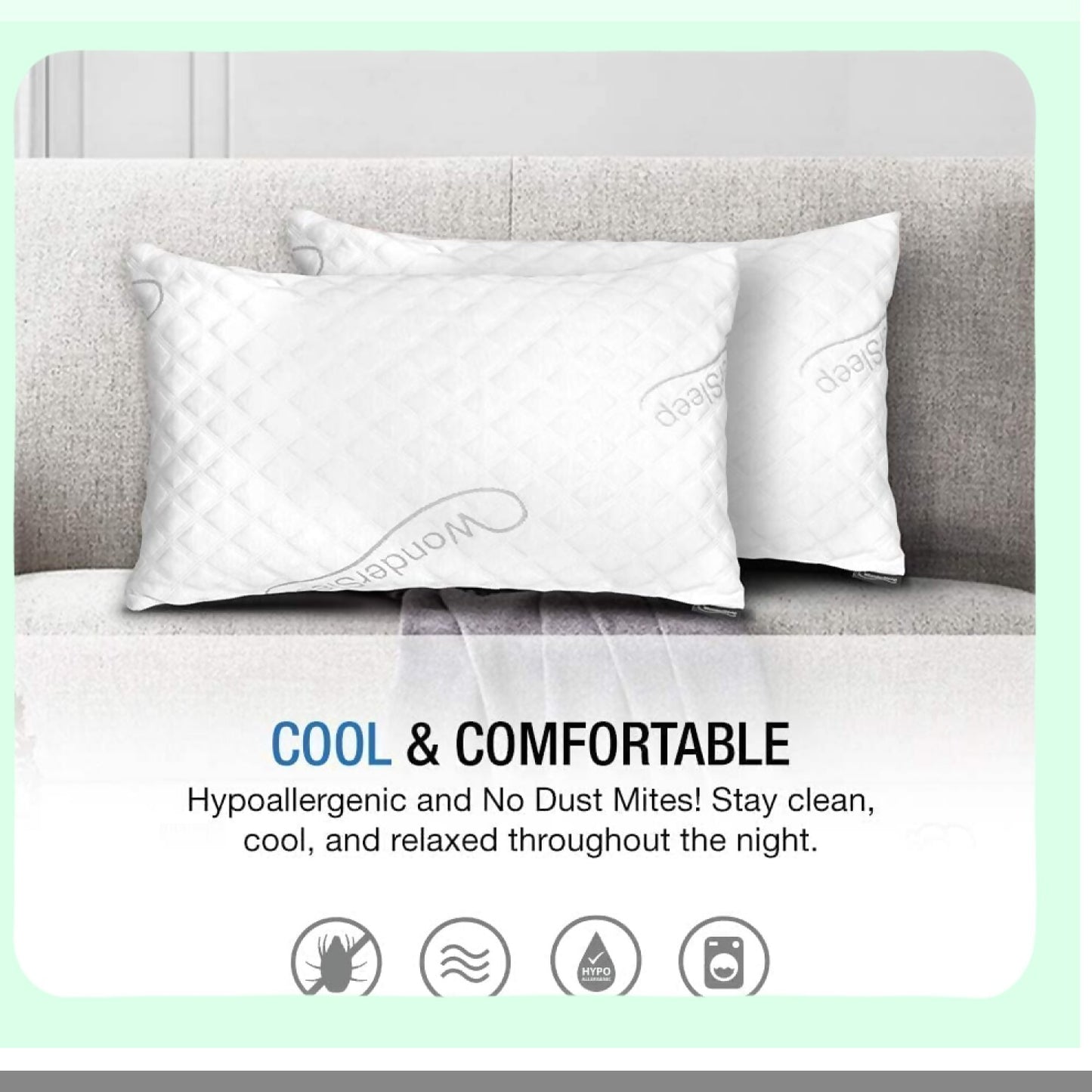 CoolDream Memory Foam Luxury Pillow - Adjustable Loft Hotel Collection Grade with Cooling Bamboo Cover - Queen Size Pack