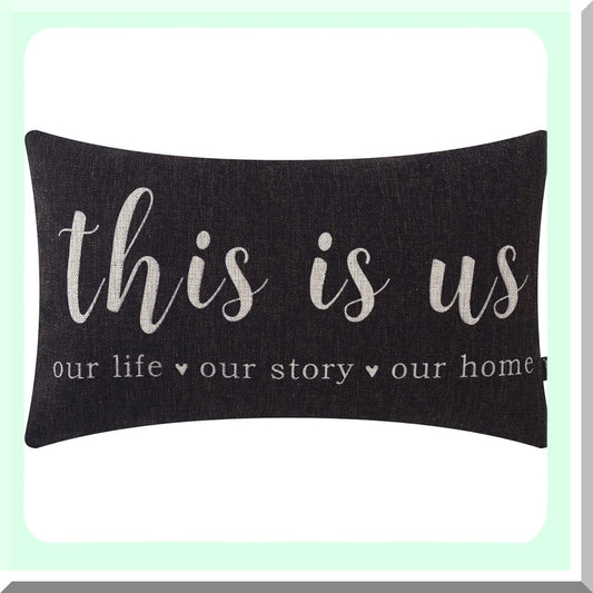 Rustic Family Quote Lumbar Pillow - Farmhouse Cushion Cover for Sofa - Housewarming Gift - Black 12x20 inches - This is Us Saying Pillowcase