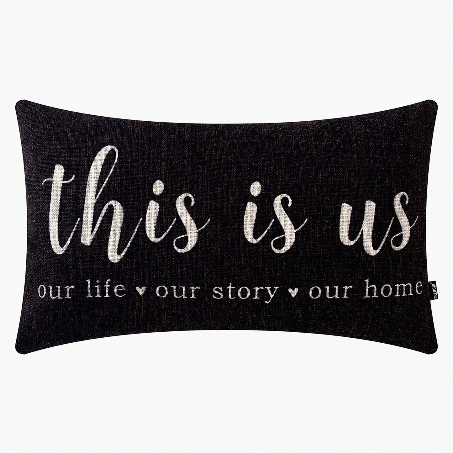 Rustic Family Quote Lumbar Pillow - Farmhouse Cushion Cover for Sofa - Housewarming Gift - Black 12x20 inches - This is Us Saying Pillowcase