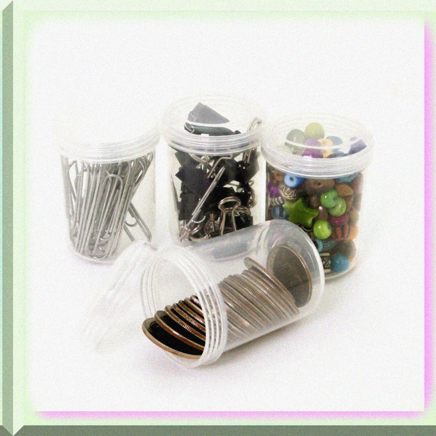 12 Plastic Containers with Rounded Screw-Top Lids