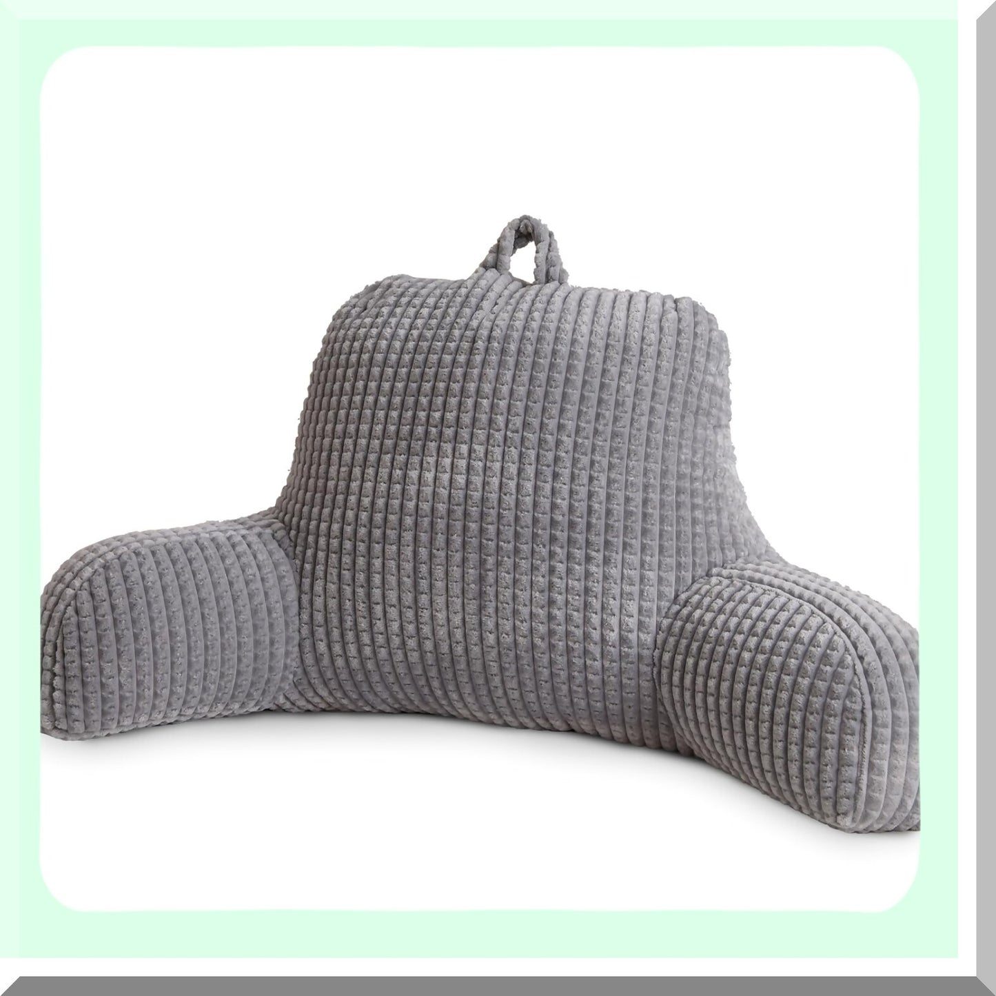 ComfortMax Backrest Pillow - Large Adult Reading Bed Wedge with Arms Support for Sitting Up in Bed/Couch. Lounging Bedrest with Waffle Stereoscopic Design in Grey.