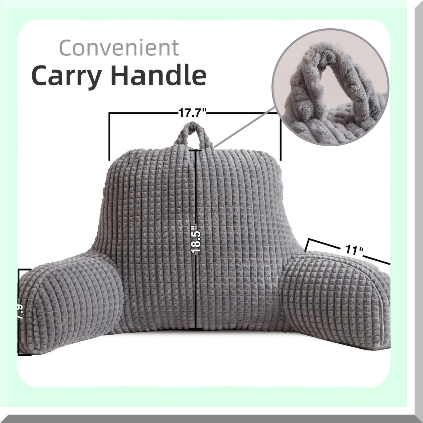 ComfortMax Backrest Pillow - Large Adult Reading Bed Wedge with Arms Support for Sitting Up in Bed/Couch. Lounging Bedrest with Waffle Stereoscopic Design in Grey.