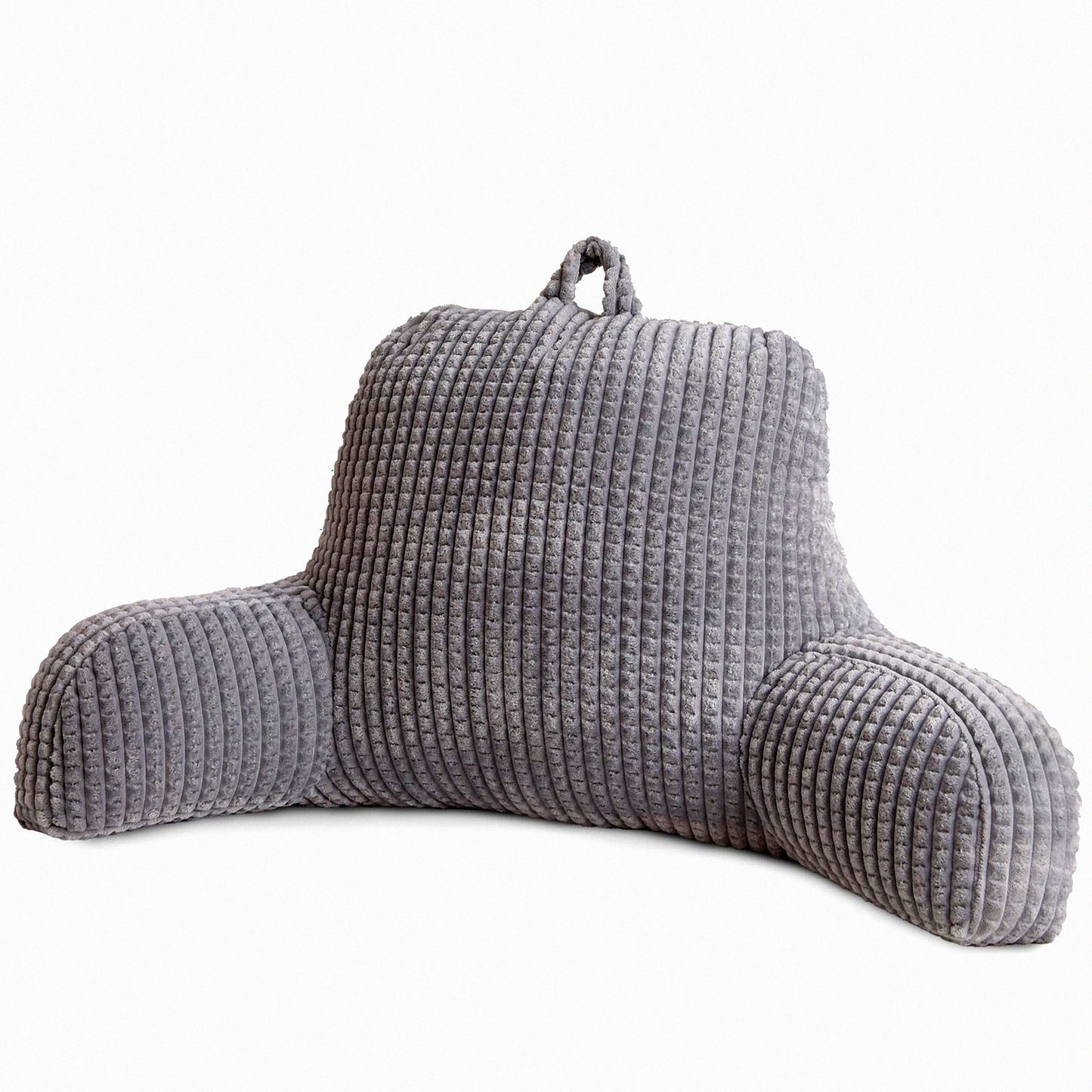 ComfortMax Backrest Pillow - Large Adult Reading Bed Wedge with Arms Support for Sitting Up in Bed/Couch. Lounging Bedrest with Waffle Stereoscopic Design in Grey.