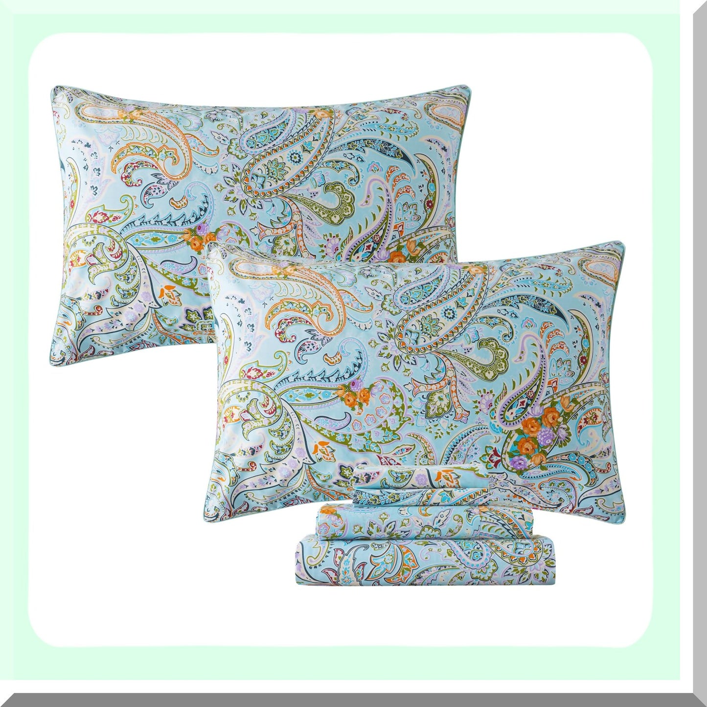 Boho Bliss Paisley Twin Sheet Set - Luxurious Blue Bohemian Damask Bedding with Ultra Soft Cotton, Breathable Fabric, 17.5'' Deep Pocket Fitted Sheet - 4 Piece Twin Size Bed Sheet Set