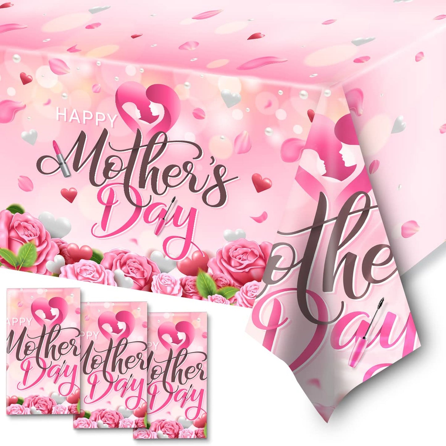 Mom's Day Party Essentials - 3 Pack Waterproof Table Covers for Best Mom Birthday Celebration. Perfect for Happy Mothers Day Party Supplies!