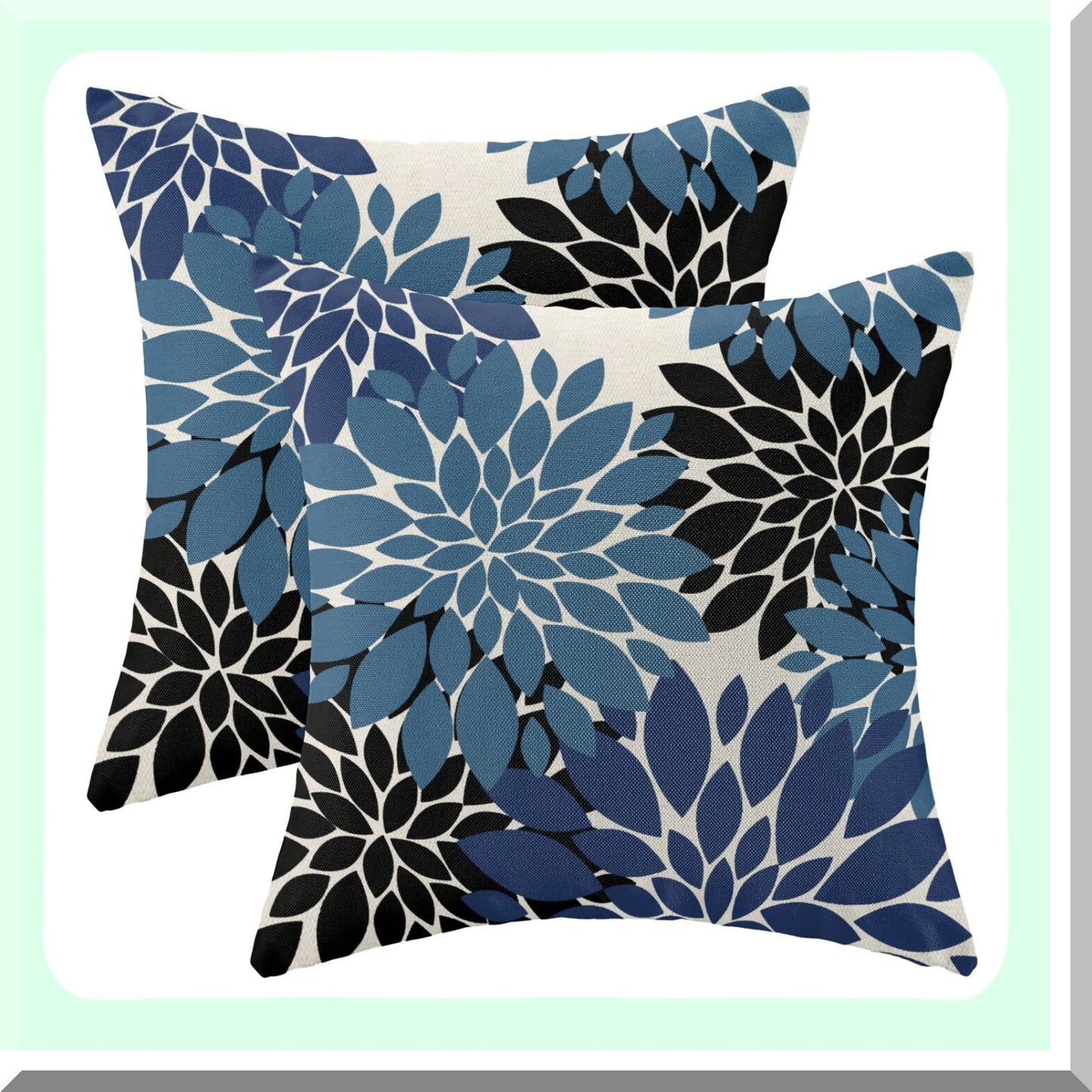 Navy Blue Black Dahlia Floral Pillow Covers - Set of 2 18x18 Inch Modern Geometry Flower Throw Pillows - Summer Outdoor Decorative Cushion Cases for Sofa Bed