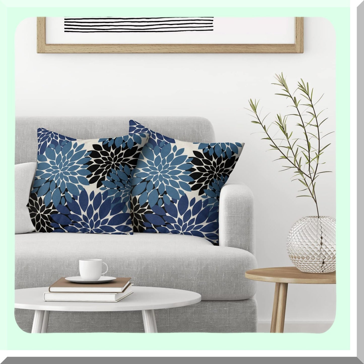 Navy Blue Black Dahlia Floral Pillow Covers - Set of 2 18x18 Inch Modern Geometry Flower Throw Pillows - Summer Outdoor Decorative Cushion Cases for Sofa Bed