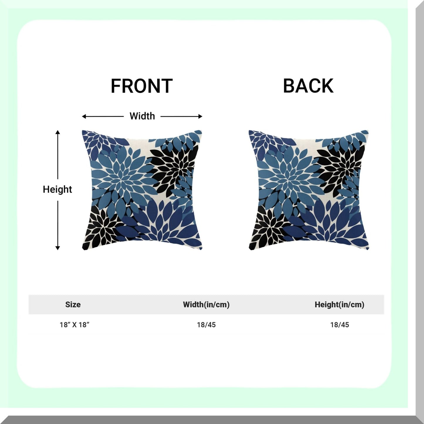 Navy Blue Black Dahlia Floral Pillow Covers - Set of 2 18x18 Inch Modern Geometry Flower Throw Pillows - Summer Outdoor Decorative Cushion Cases for Sofa Bed