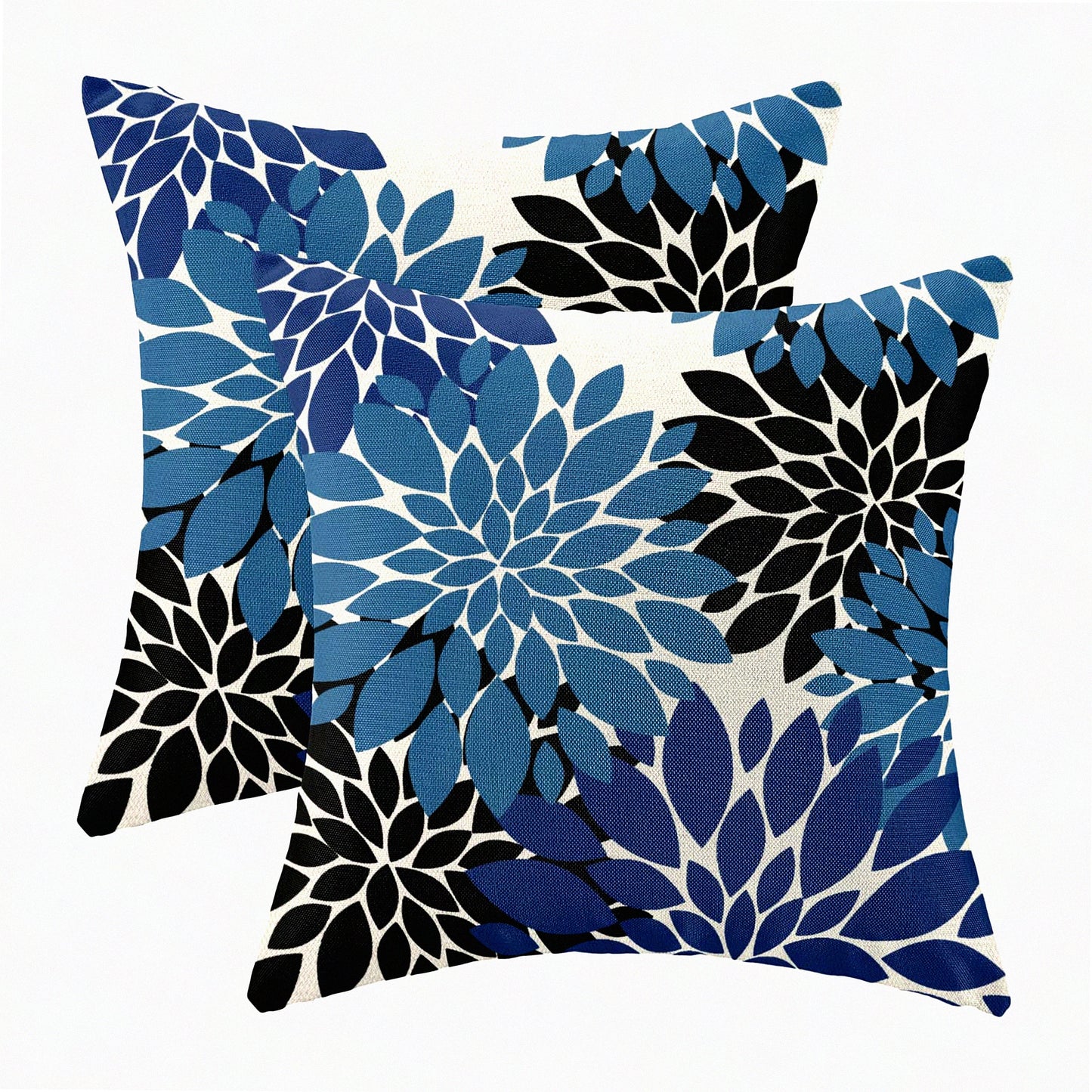 Navy Blue Black Dahlia Floral Pillow Covers - Set of 2 18x18 Inch Modern Geometry Flower Throw Pillows - Summer Outdoor Decorative Cushion Cases for Sofa Bed