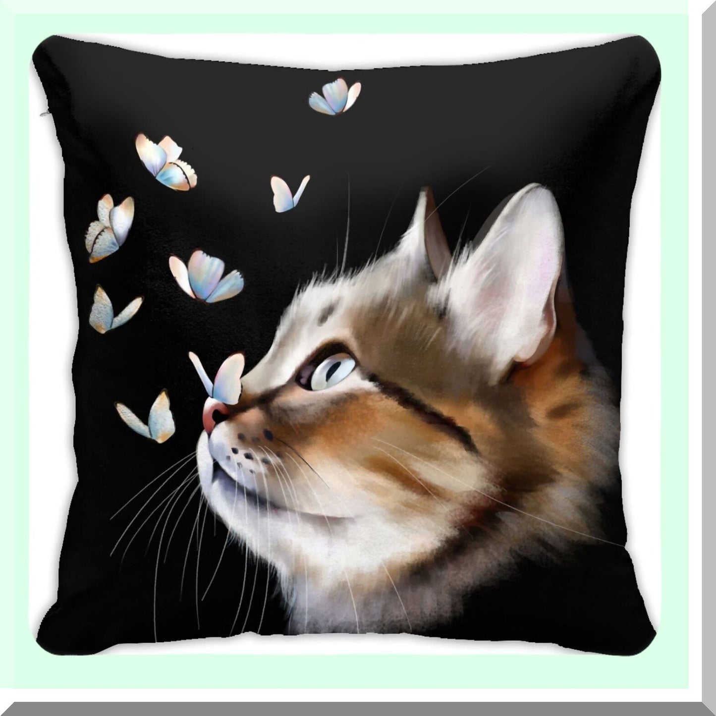 Butterfly Cat Kitten Pillowcase - Cute Square Throw Pillow Cover for Home Decor, Sofa, Car, Bedroom - 18x18inch Cushion Case