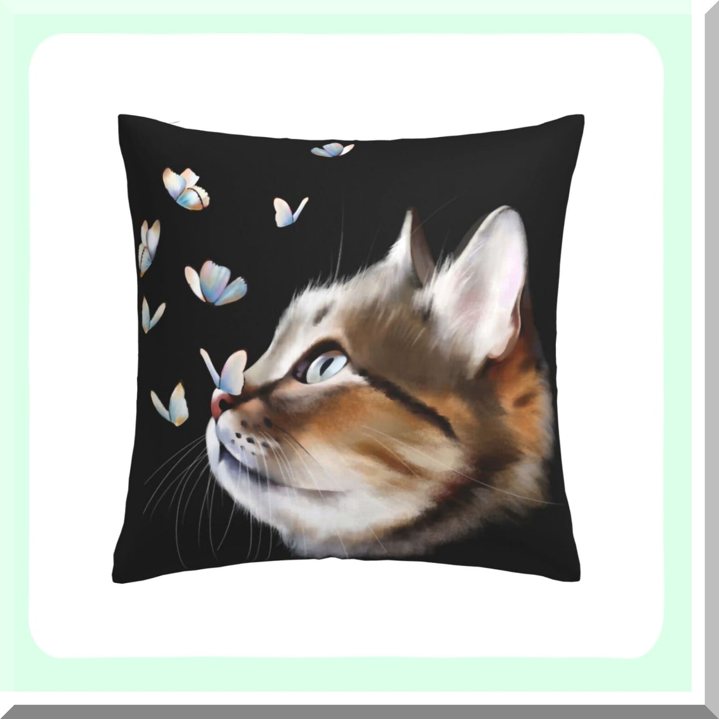 Butterfly Cat Kitten Pillowcase - Cute Square Throw Pillow Cover for Home Decor, Sofa, Car, Bedroom - 18x18inch Cushion Case