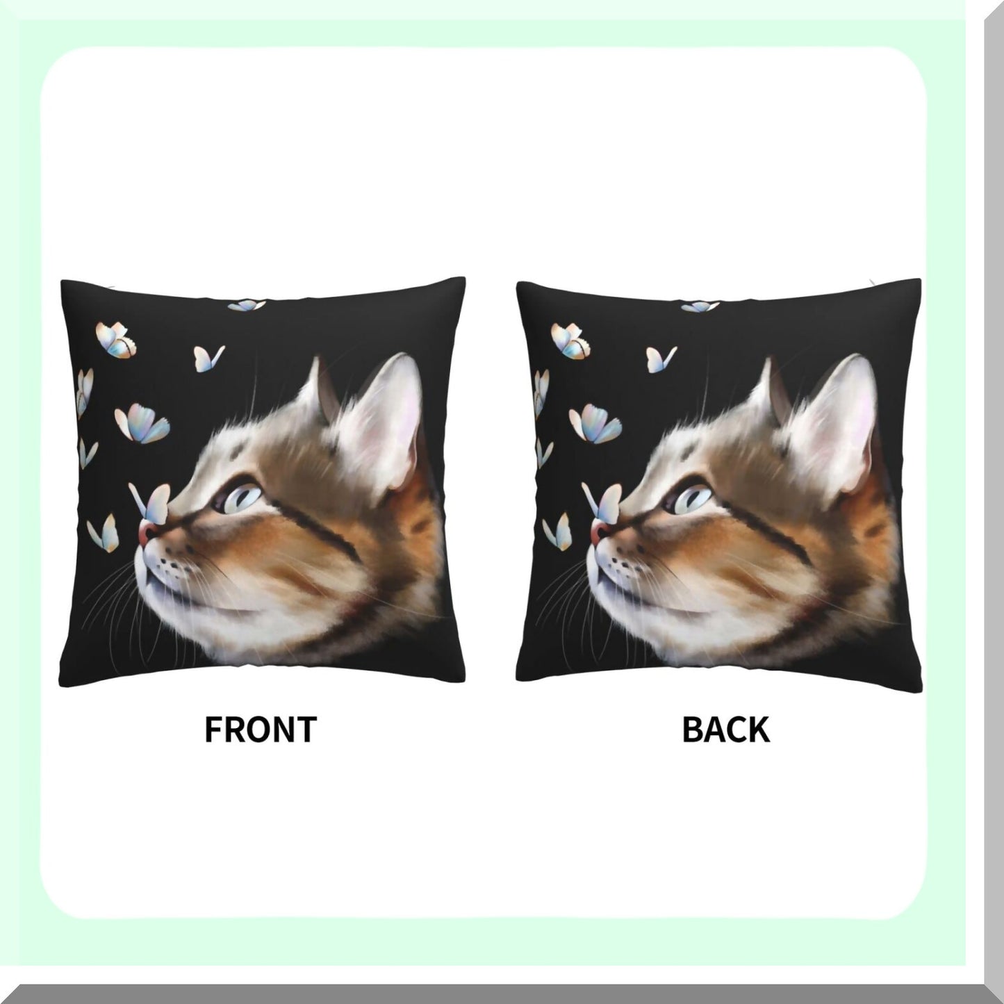 Butterfly Cat Kitten Pillowcase - Cute Square Throw Pillow Cover for Home Decor, Sofa, Car, Bedroom - 18x18inch Cushion Case