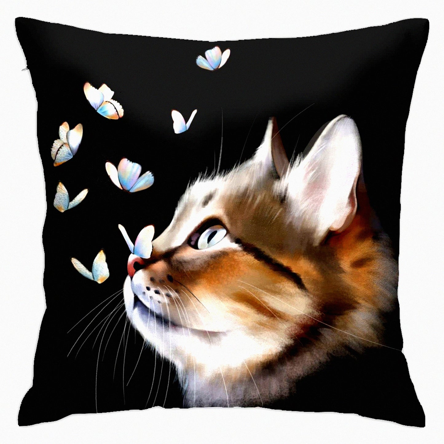 Butterfly Cat Kitten Pillowcase - Cute Square Throw Pillow Cover for Home Decor, Sofa, Car, Bedroom - 18x18inch Cushion Case