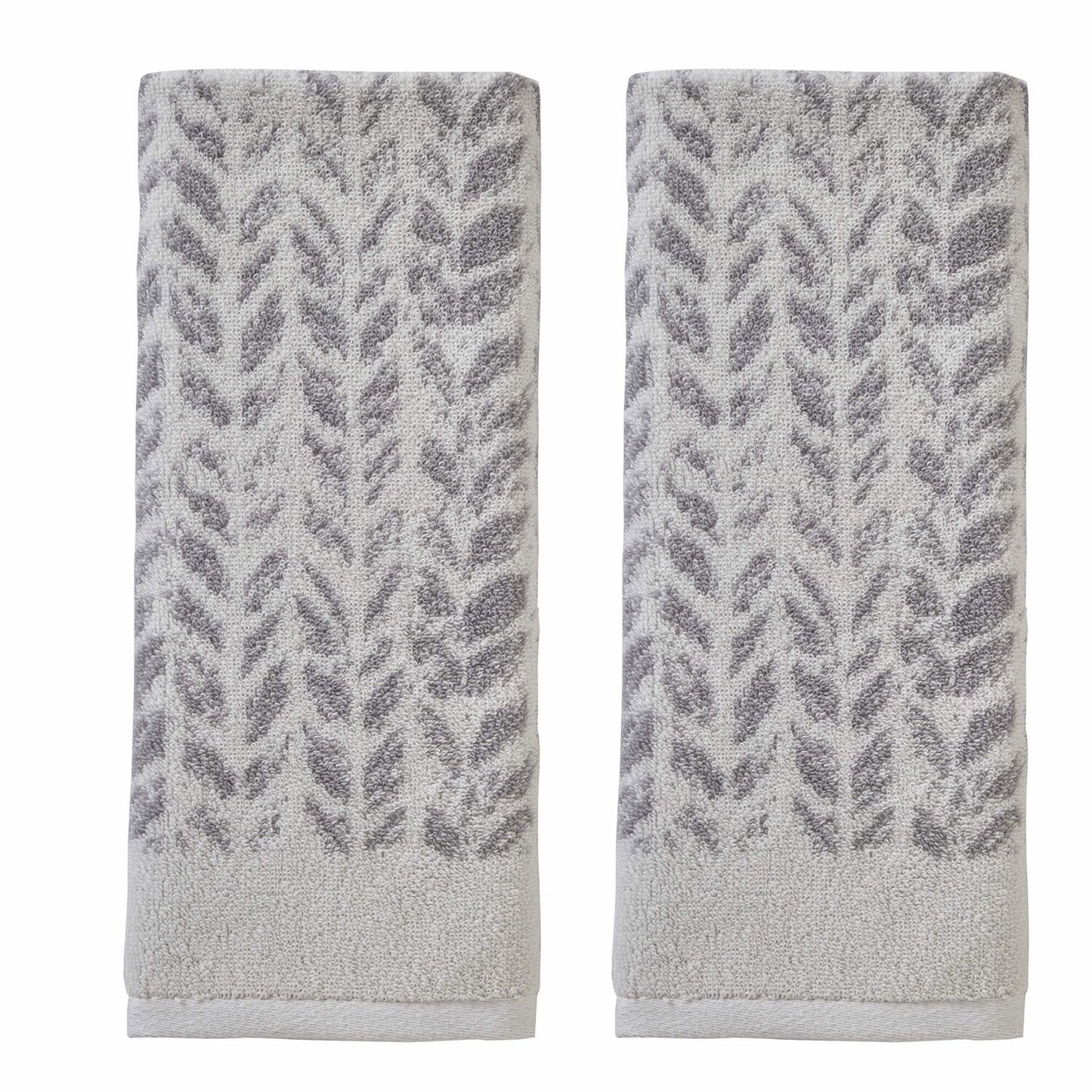 Distressed Leaves Gray Hand Towels 16x26 2-Pack