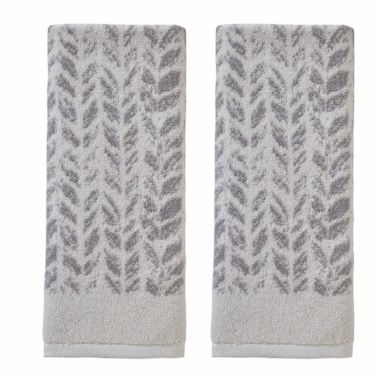 Distressed Leaves Gray Hand Towels 16x26 2-Pack