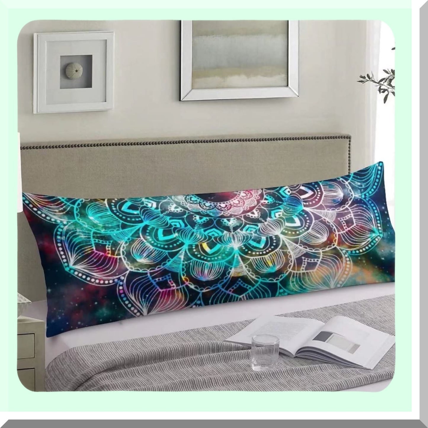Boho Medallion Floral Body Pillow Cover - Soft Zippered Protector for Bed - Decorative Tribal Cushioned Case - Large 20"x54" Retro Pillowcase