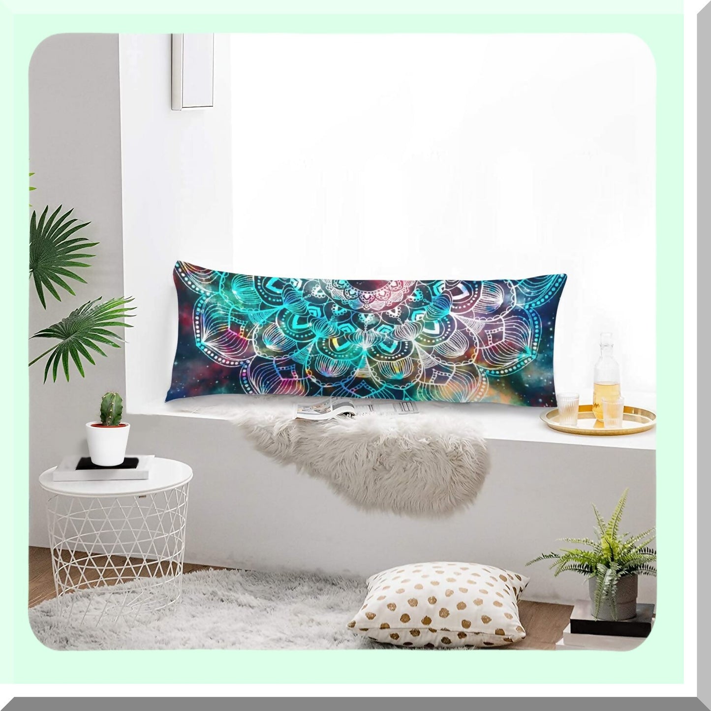 Boho Medallion Floral Body Pillow Cover - Soft Zippered Protector for Bed - Decorative Tribal Cushioned Case - Large 20"x54" Retro Pillowcase
