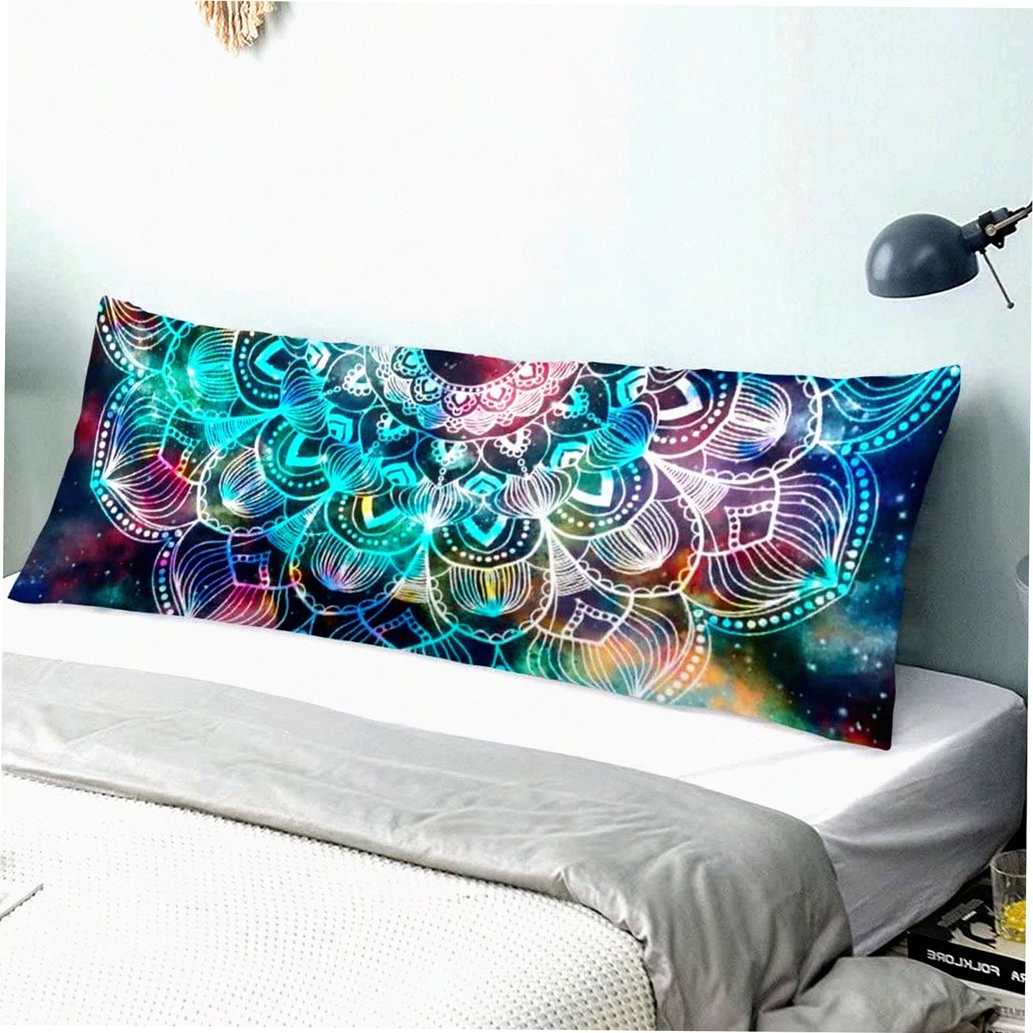 Boho Medallion Floral Body Pillow Cover - Soft Zippered Protector for Bed - Decorative Tribal Cushioned Case - Large 20"x54" Retro Pillowcase