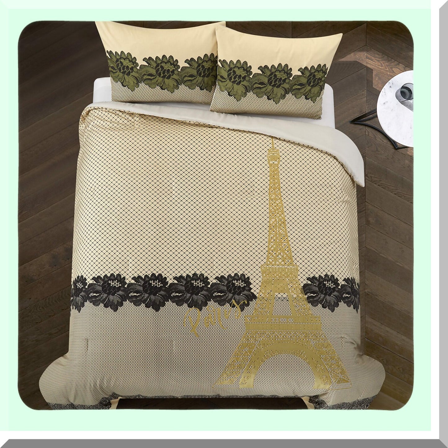 Golden Elegance Lace Comforter Set