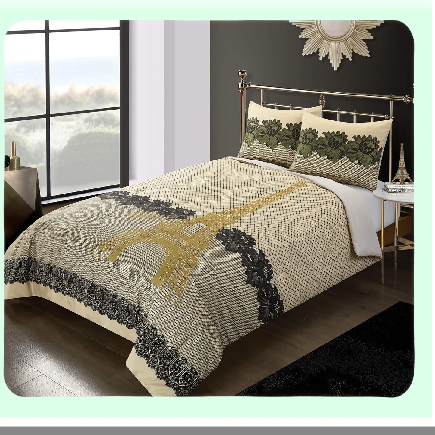 Golden Elegance Lace Comforter Set