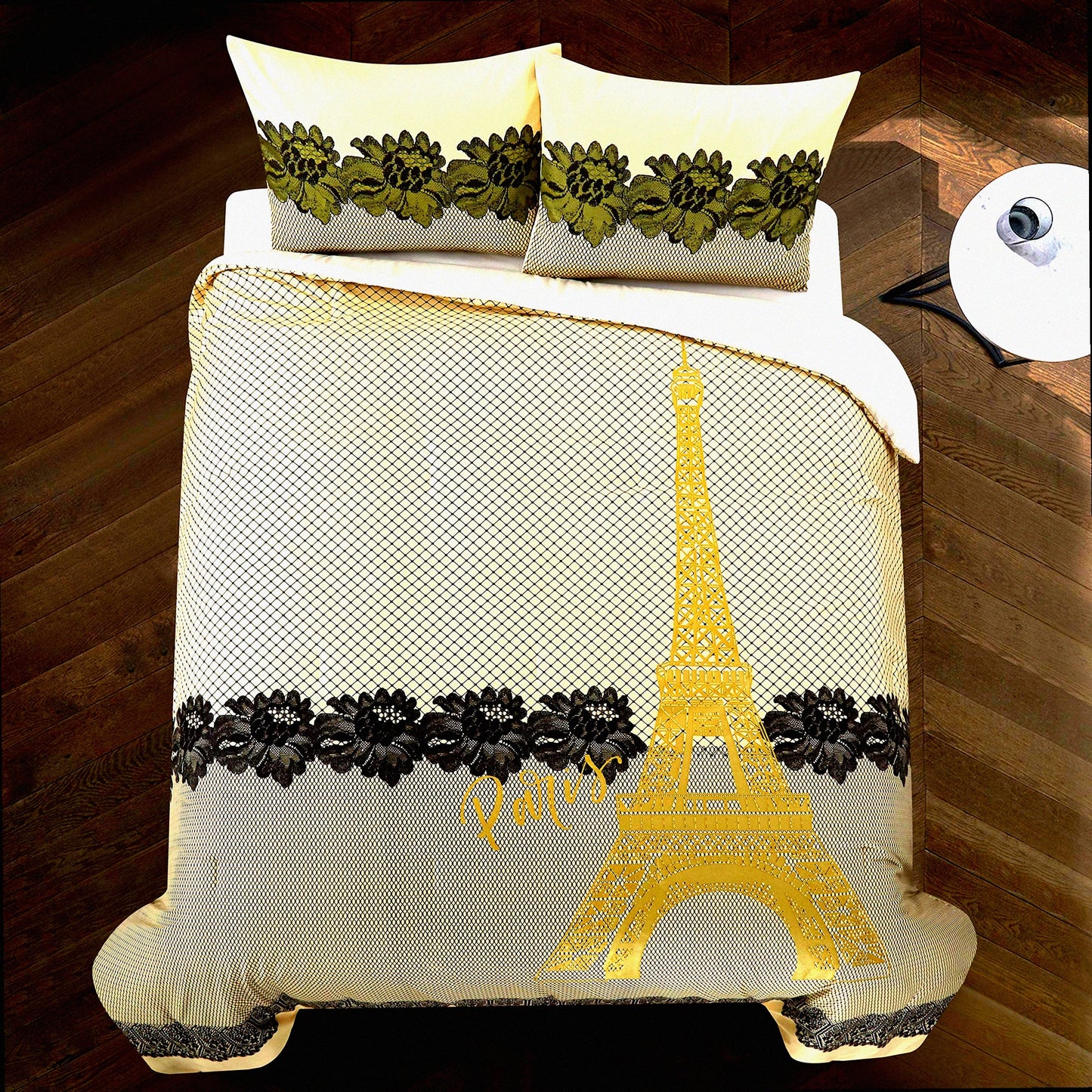 Golden Elegance Lace Comforter Set