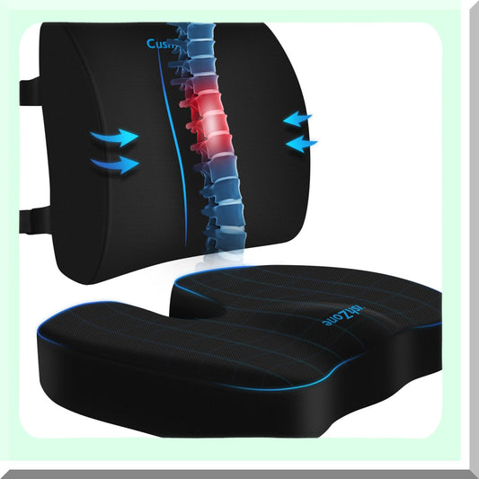 MemoryFoam ComfortSeat - Adjustable Lumbar Support Pillow for Sciatica Pain Relief. Washable Cover, Ideal for Car, Travel, Wheelchair. Black.