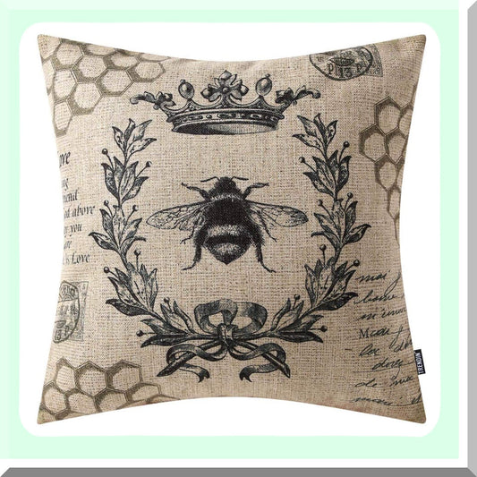 Farmhouse Bee Crown Pillowcase - Decorative Square Cushion Cover 18x18 Inch