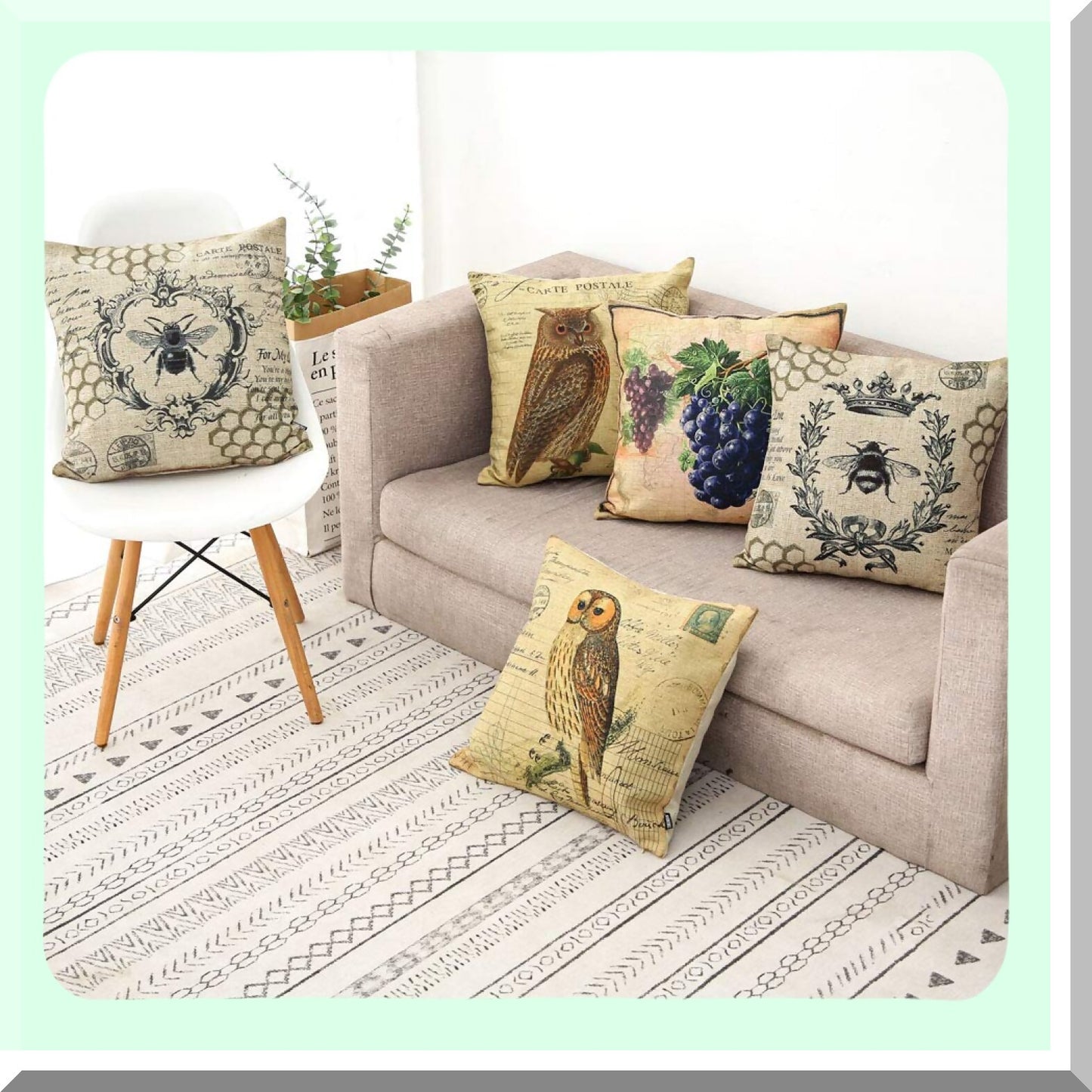 Farmhouse Bee Crown Pillowcase - Decorative Square Cushion Cover 18x18 Inch