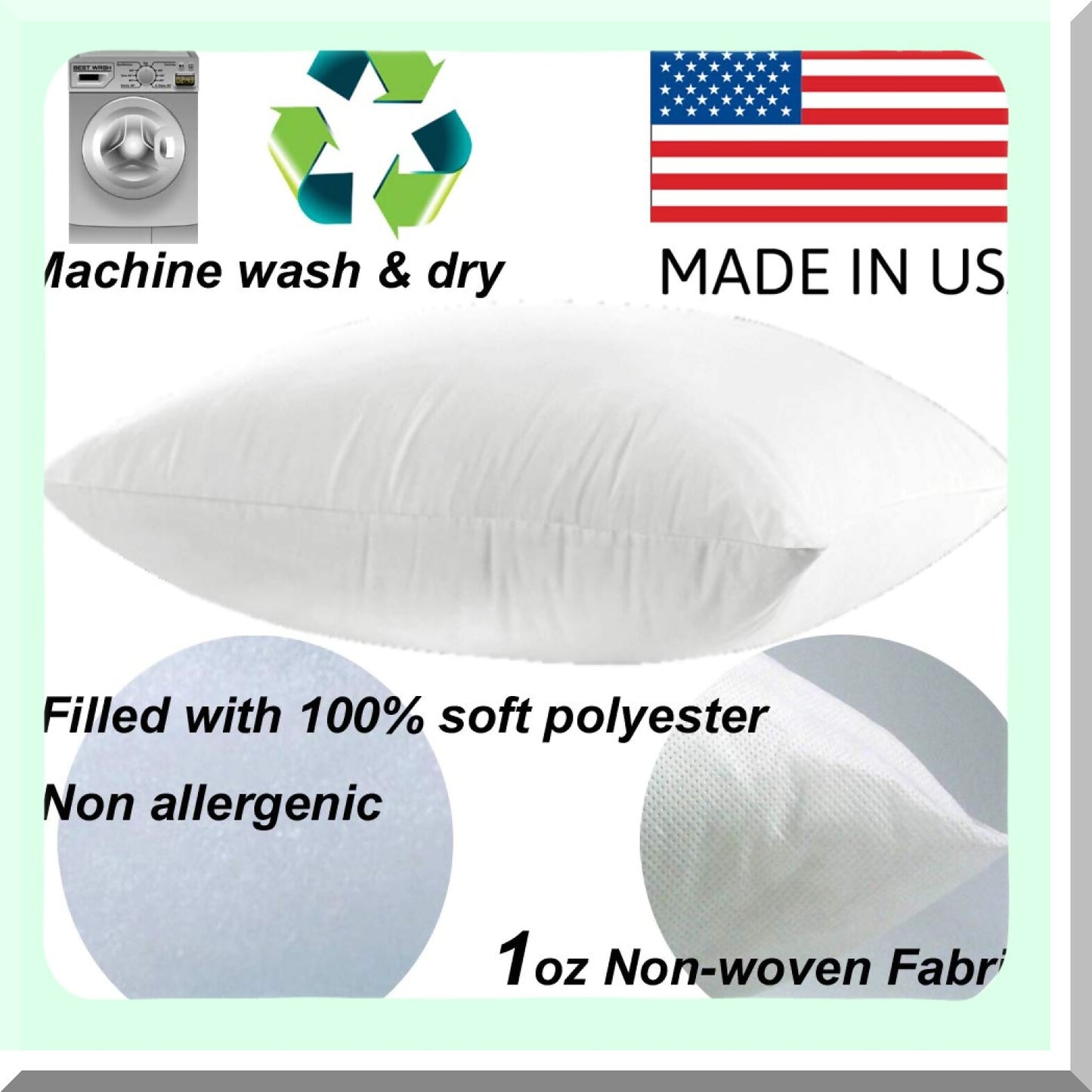 Hypoallergenic Square Pillow Insert 36X36 - White Polyester Sham Stuffer - Decorative Euro Throw Cushion - Sofa Bed Couch - Made in USA - Machine Washable