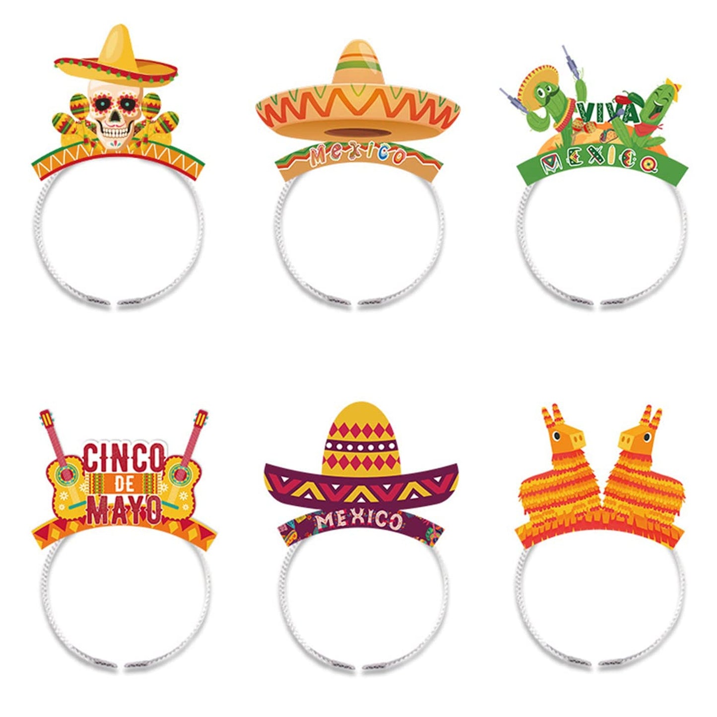 Fiesta Fun Sombrero Headbands - 6 Pack Cinco De Mayo Party Hats & Decorations in Vibrant Yellow & Green Colors. Perfect Mexican Party Favors & Props!