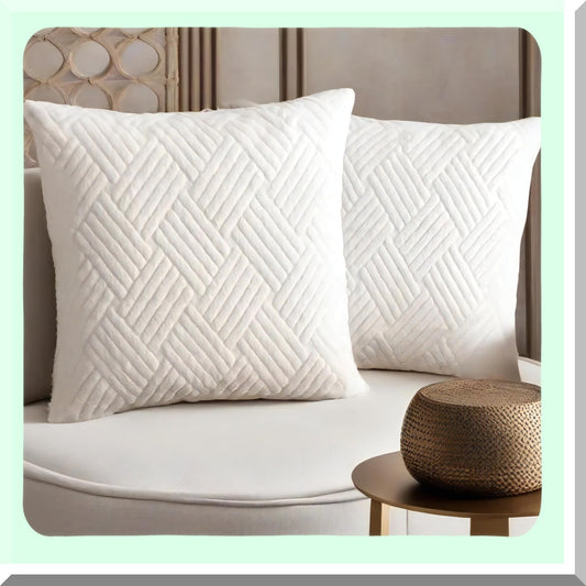 CozyStripe Pillowcase Set - Soft Fuzzy Cushion Covers for Couch Sofa Bed - Decorative Home Decor for Livingroom - Off White - 20x20 - Pack of 2