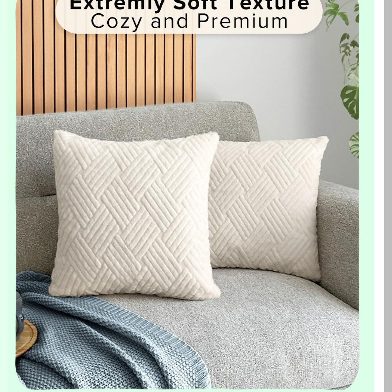 CozyStripe Pillowcase Set - Soft Fuzzy Cushion Covers for Couch Sofa Bed - Decorative Home Decor for Livingroom - Off White - 20x20 - Pack of 2