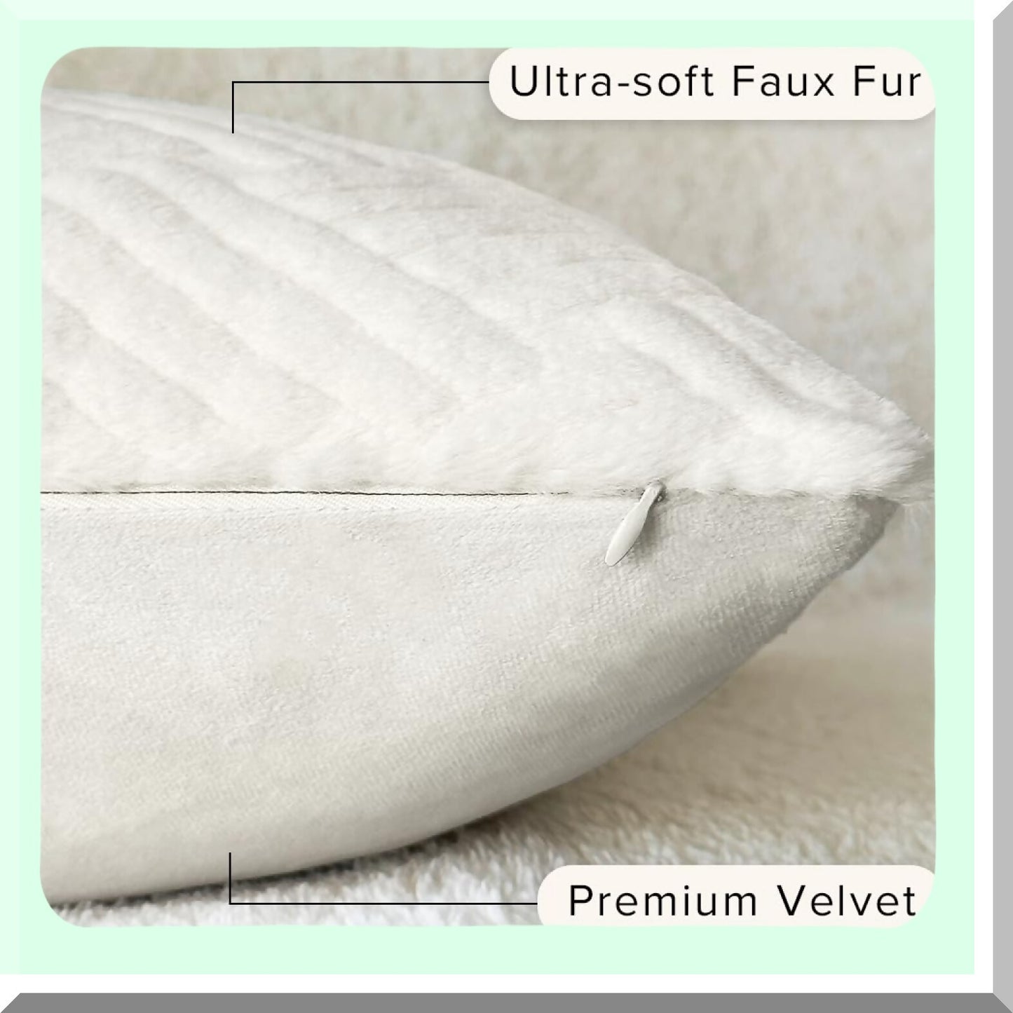 CozyStripe Pillowcase Set - Soft Fuzzy Cushion Covers for Couch Sofa Bed - Decorative Home Decor for Livingroom - Off White - 20x20 - Pack of 2
