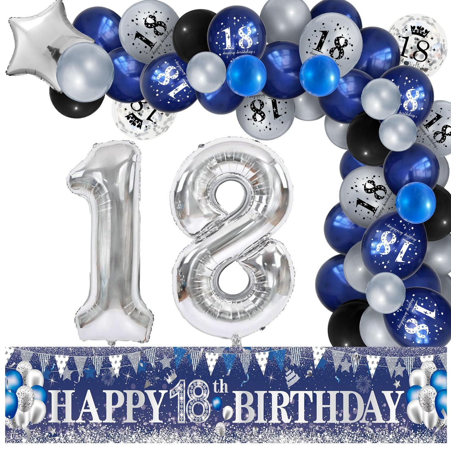 Navy Blue 18th Birthday Decorations with Balloons and Banner