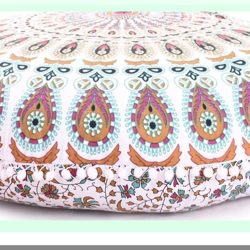 Bohemian Bliss Meditation Cushion - Large Round Floor Pillow for Adults, Cotton Hippie Circle Seating, Outdoor & Living Room Decor, 32 Inch, Brown
