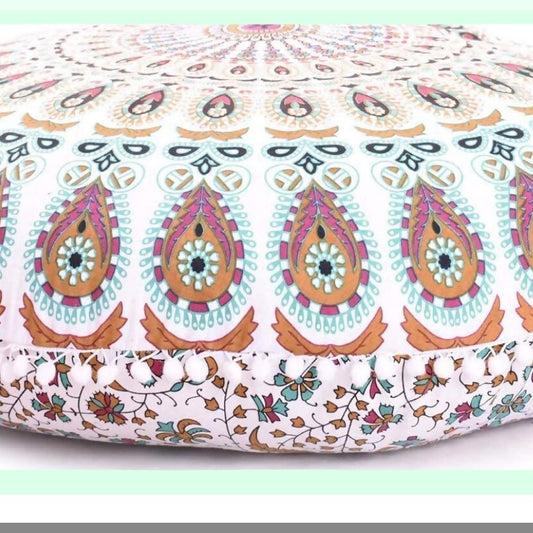 Bohemian Bliss Meditation Cushion - Large Round Floor Pillow for Adults, Cotton Hippie Circle Seating, Outdoor & Living Room Decor, 32 Inch, Brown