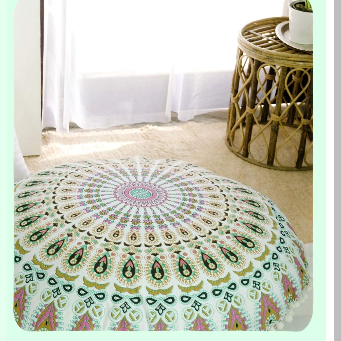 Bohemian Bliss Meditation Cushion - Large Round Floor Pillow for Adults, Cotton Hippie Circle Seating, Outdoor & Living Room Decor, 32 Inch, Brown