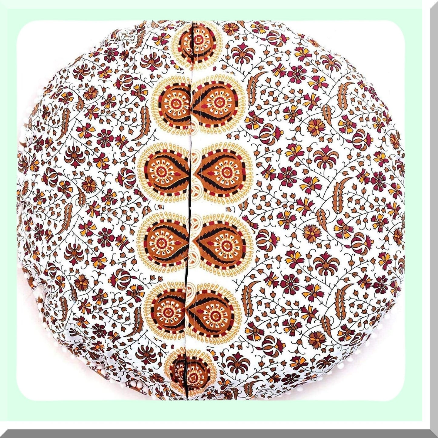 Bohemian Bliss Meditation Cushion - Large Round Floor Pillow for Adults, Cotton Hippie Circle Seating, Outdoor & Living Room Decor, 32 Inch, Brown