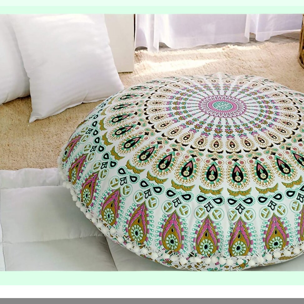 Bohemian Bliss Meditation Cushion - Large Round Floor Pillow for Adults, Cotton Hippie Circle Seating, Outdoor & Living Room Decor, 32 Inch, Brown