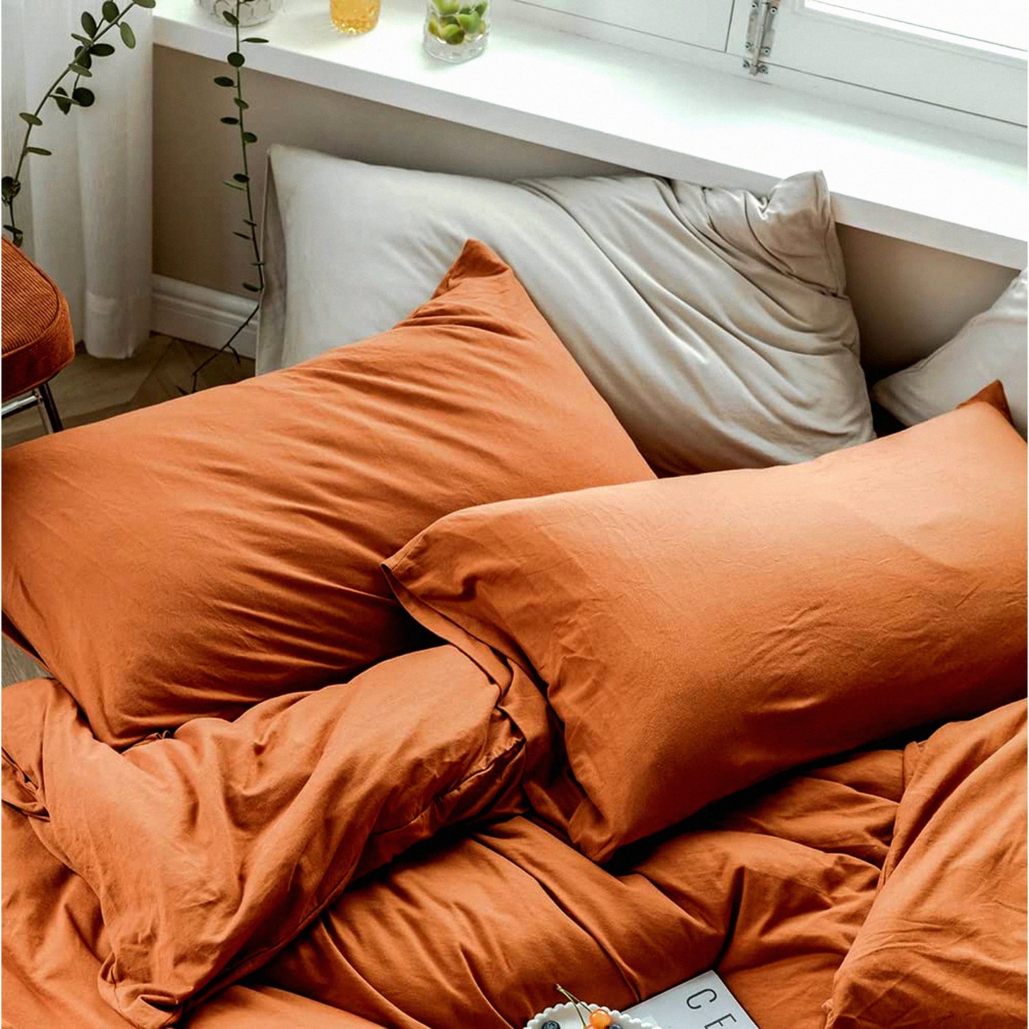 Breathable Comfort Jersey Pillowcase Set - Burnt Orange Envelope Closure Pillowcases - Ultra Soft Knit Pillow Covers - 20x36 Inches - Pack of 2