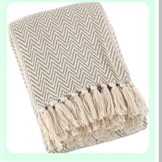 Sevan Soft Cotton Chevron Throw Blanket, Natural 50x60 - Cozy & Stylish Home Decor