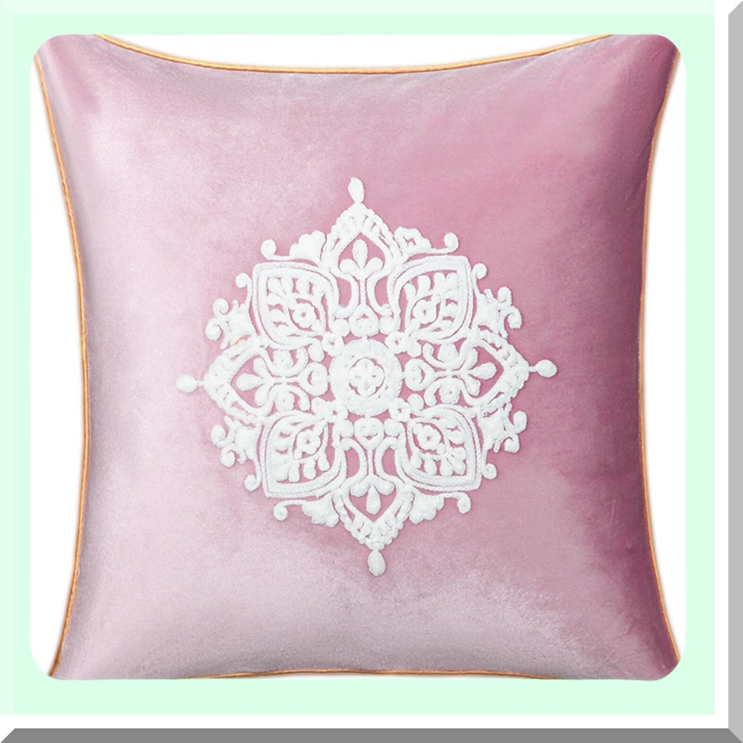 Floral Velvet Embroidered Pillow Cover - Elegant Vintage Style Square Cushion Case for Bed Living Room Office Decor - 18x18 Inches Sweet Pink Gift
