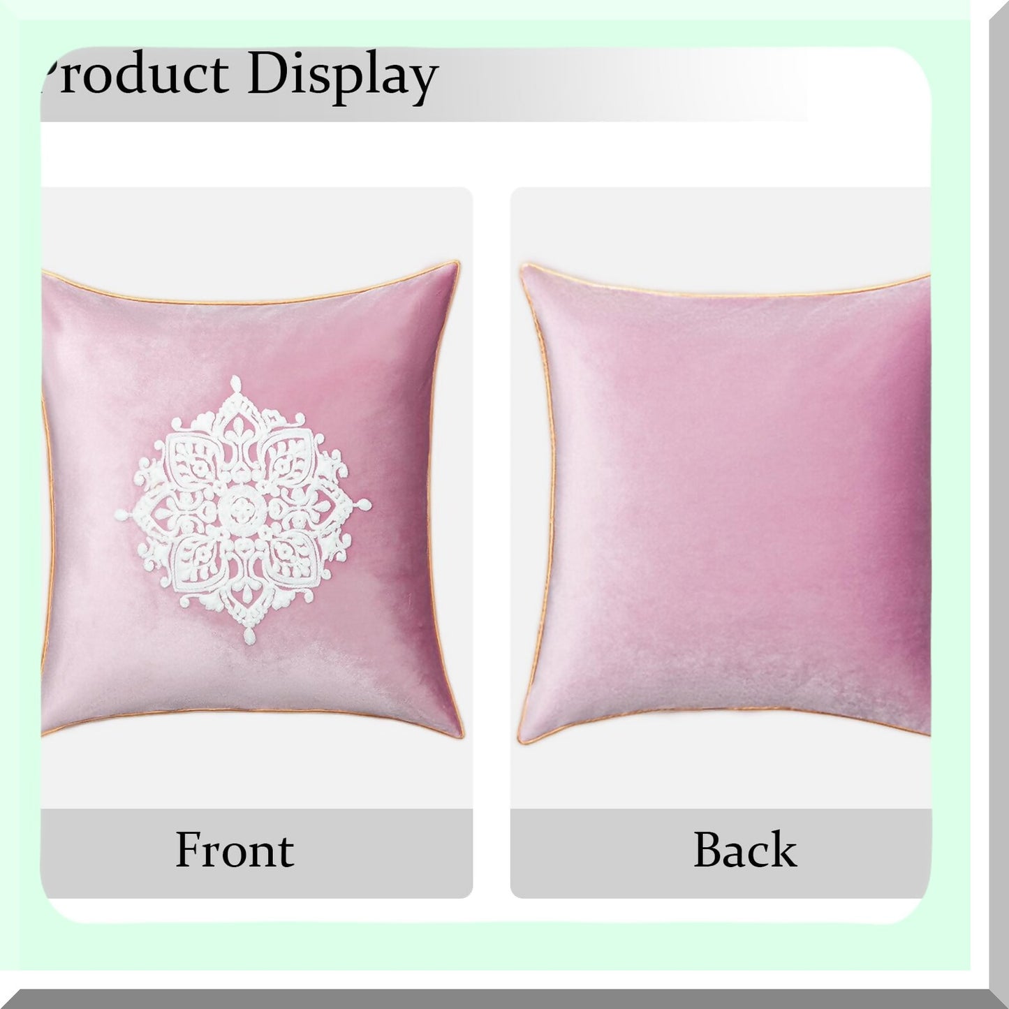Floral Velvet Embroidered Pillow Cover - Elegant Vintage Style Square Cushion Case for Bed Living Room Office Decor - 18x18 Inches Sweet Pink Gift