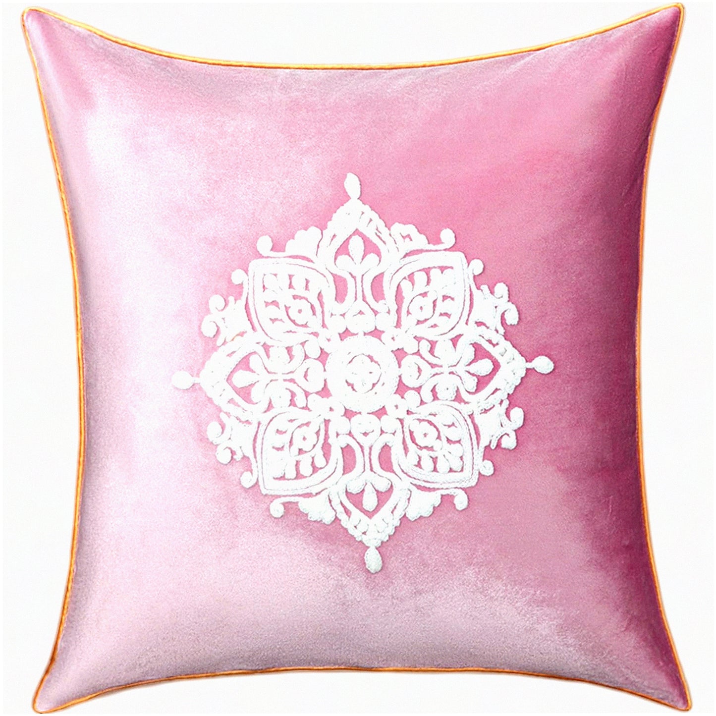 Floral Velvet Embroidered Pillow Cover - Elegant Vintage Style Square Cushion Case for Bed Living Room Office Decor - 18x18 Inches Sweet Pink Gift