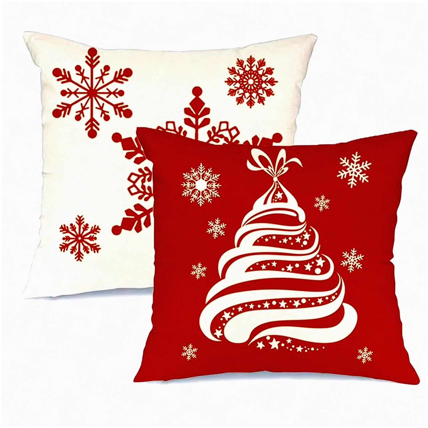 Winter Wonderland Pillow Covers - Set of 2, 20x20 Inch Tree Decorative Throw Pillows with Xmas Snowflakes Design. Red and White Cushion Covers for Couch or Sofa.