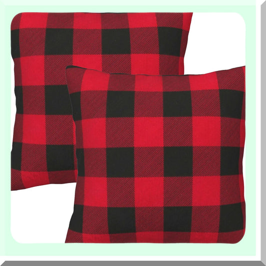 Buffalo Check Cotton Throw Pillow Set - Modern Home Decor Cushion Cover 18x18 Inch - Black and Red Plaid Pillow Case - Set of 2