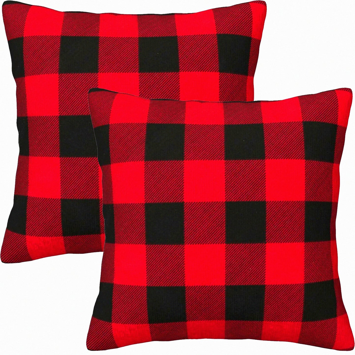 Buffalo Check Cotton Throw Pillow Set - Modern Home Decor Cushion Cover 18x18 Inch - Black and Red Plaid Pillow Case - Set of 2