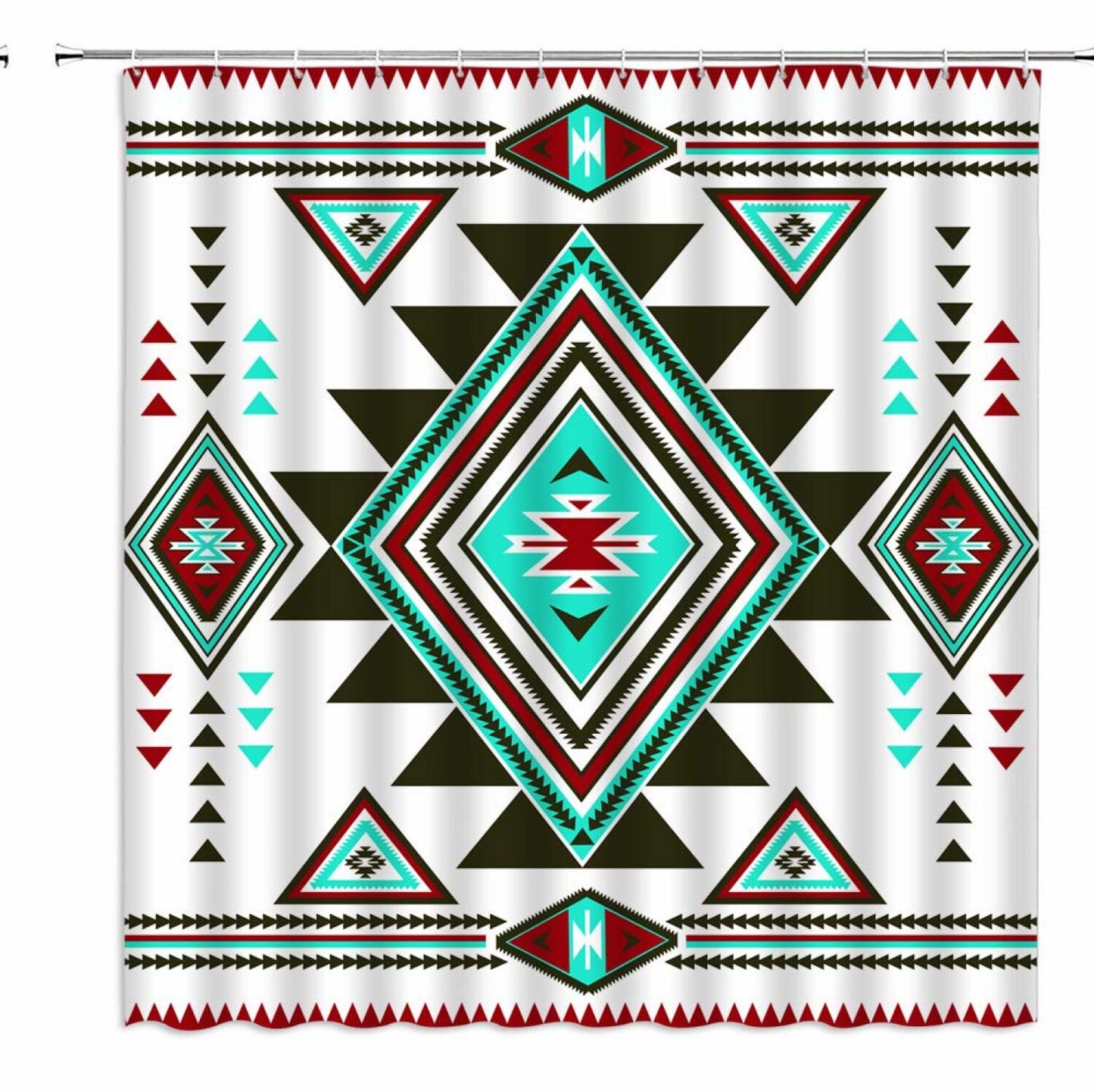 Boho Geometric Shower Curtain Teal Red 50in