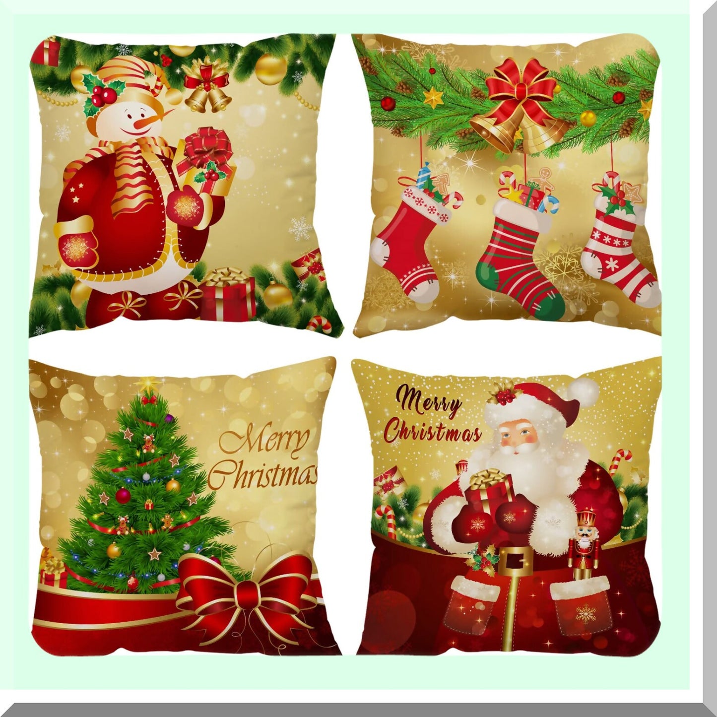 Gold Tree Velvet Holiday Pillow Covers - Set of 4 Merry Xmas Throw Pillow Cases for Outdoor Couch Sofa - New Year Cushion Covers 18x18 Inch